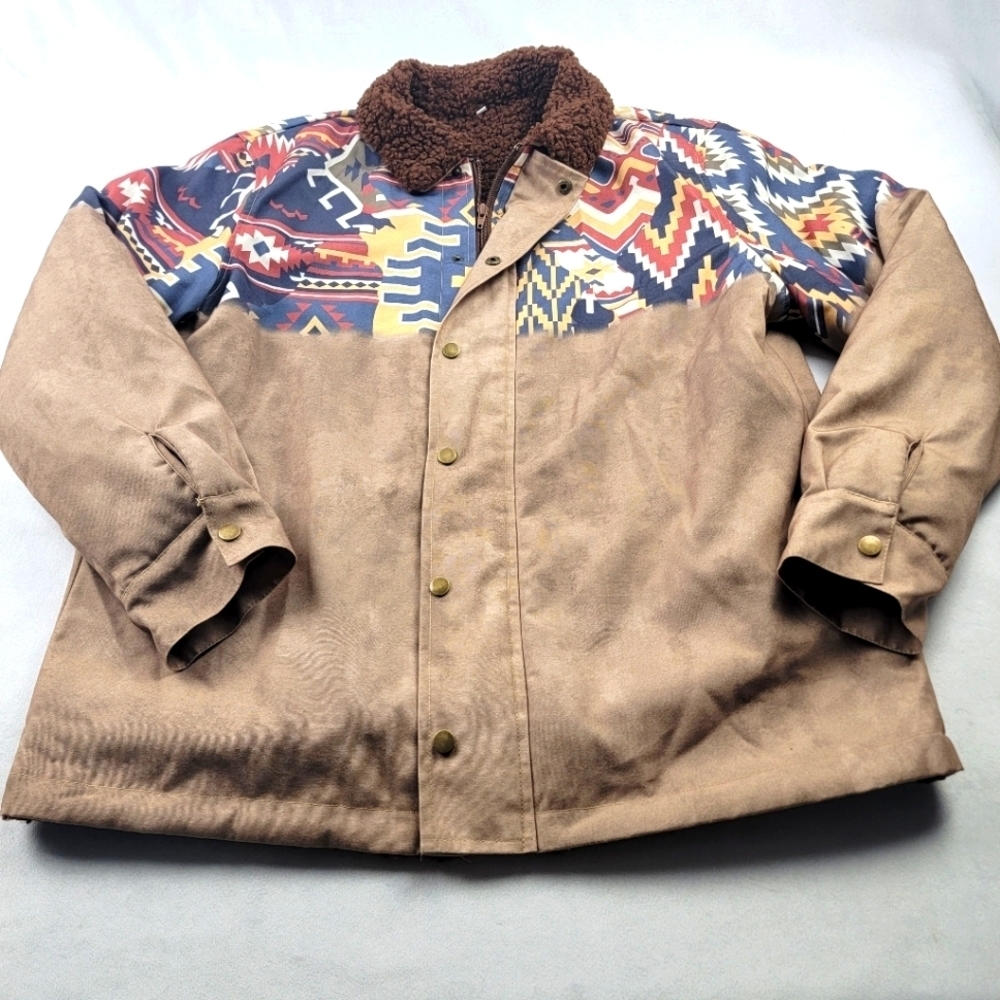 NWOT Sherpa lined snap and zip front Aztec print jacket